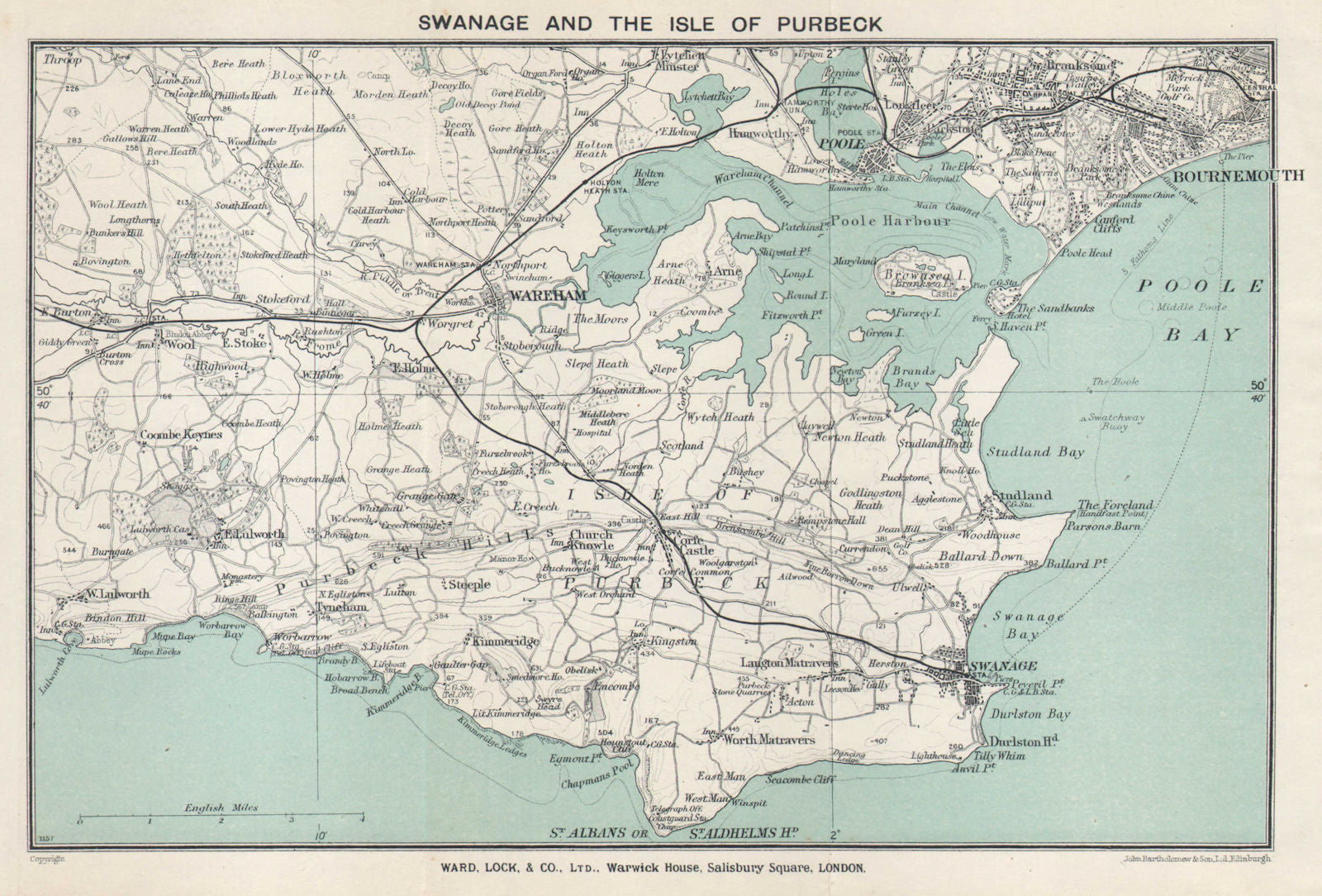 ISLE OF PURBECK. Swanage Wareham Bournemouth Poole. Dorset. WARD LOCK 1931 map